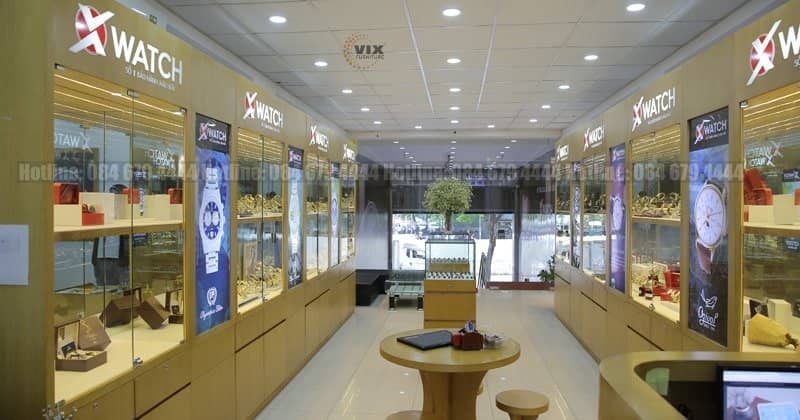 Cách trang trí tủ kệ trưng bày trong showroom cửa hàng đồng hồ