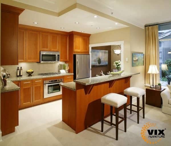 Tủ bếp gỗ tự nhiên- Tủ bếp bền đẹp – Nội thất Vix Furniture