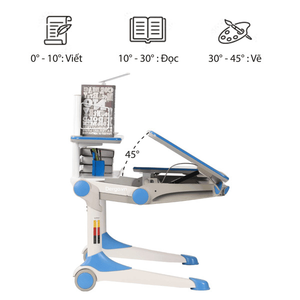 Bàn học thông minh Hanover D01L cho phép điều chỉnh độ nghiêng lên đến 45 độ