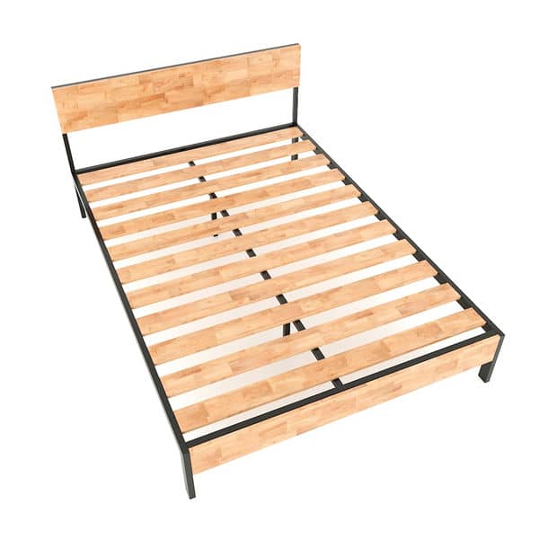 Giường ngủ gỗ cao su khung sắt GN68036