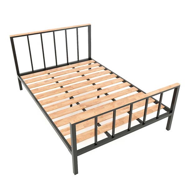 Giường ngủ gỗ cao su khung sắt GN68040