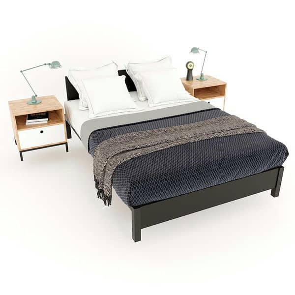 Tủ đầu giường và giường gỗ cao su 