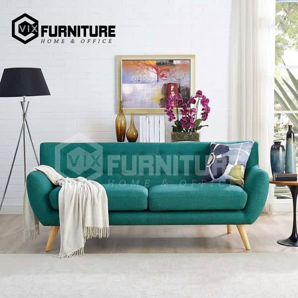 Ghế sofa băng nệm bọc vải màu xanh