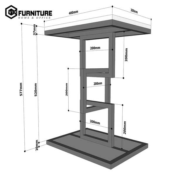 Kích thước Bàn bên Sofa khung sắt Ô Vuông
