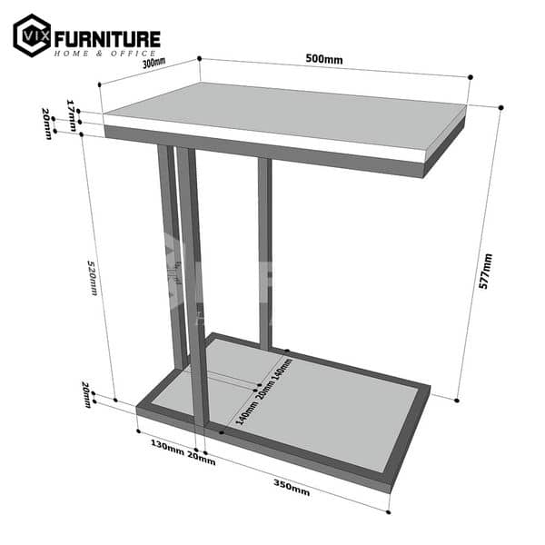 Chi tiết kích thước bàn bên Sofa khung sắt gỗ cao su