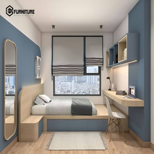Combo nội thất được thiết kế tận dụng tối đa diện tích của phòng ngủ