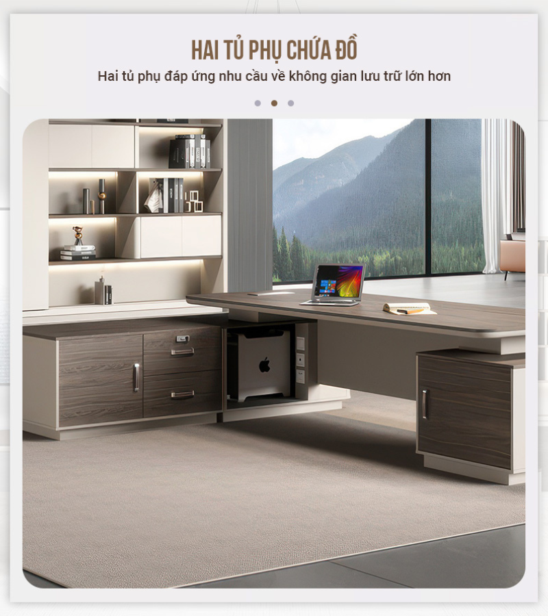 Bàn Lãnh Đạo Nhập Khẩu WX WE-02: 2 tủ phụ chứa đồ lớn