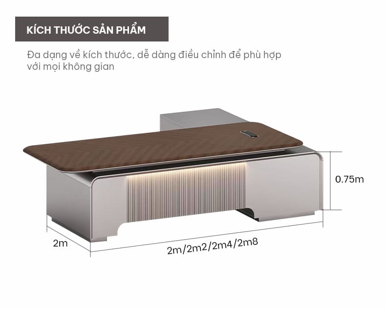 Bàn Lãnh Đạo Nhập Khẩu Monterra MT02: Kích thước sản phẩm