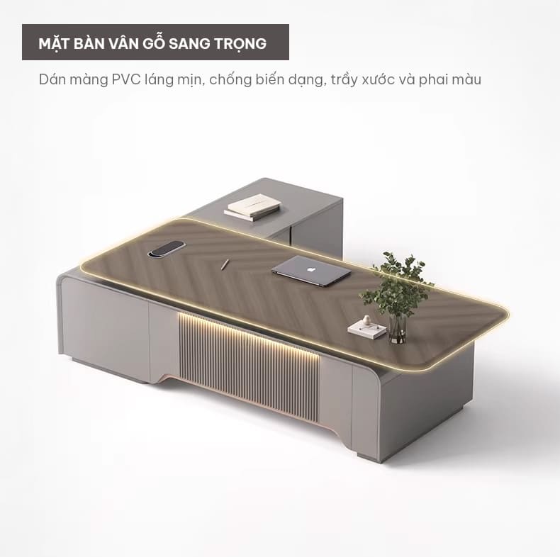 Bàn Lãnh Đạo Nhập Khẩu Monterra MT02: Mặt bàn vân gỗ sang trọng