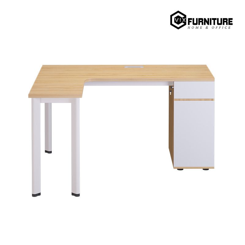 Bàn Làm Việc Oval OV04 Khung Trắng: Thiết kế theo bố cục chữ L tiết kiệm không gian