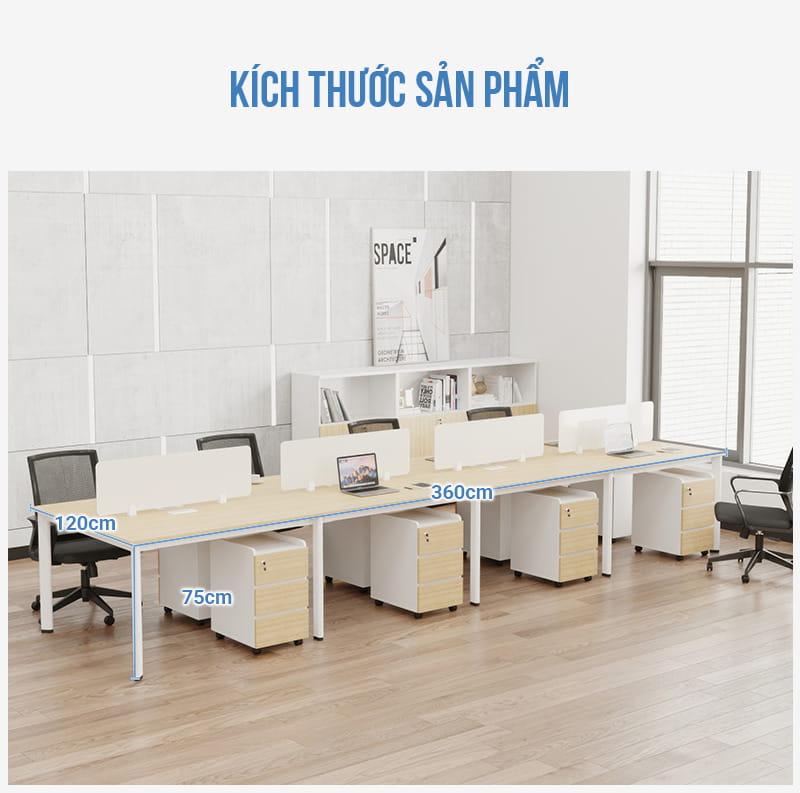 Cụm Bàn Làm Việc 8 Người Oval OVC01-4812 Khung Trắng: Kích thước sản phẩm