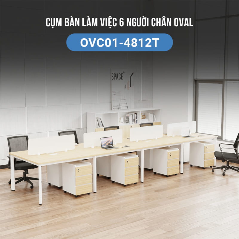 Cụm Bàn Làm Việc 8 Người Oval OVC01-4812 Khung Trắng