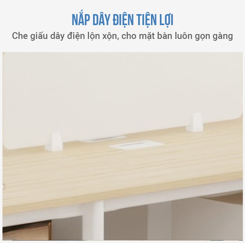 Cụm Bàn Làm Việc 8 Người Oval OVC01-4812 Khung Trắng: Nắp dây điện tiện lợi
