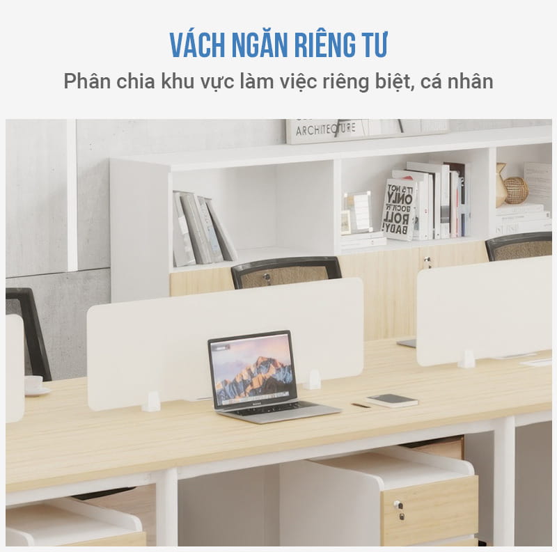 Cụm Bàn Làm Việc 8 Người Oval OVC01-4812 Khung Trắng: Vách ngăn riêng tư