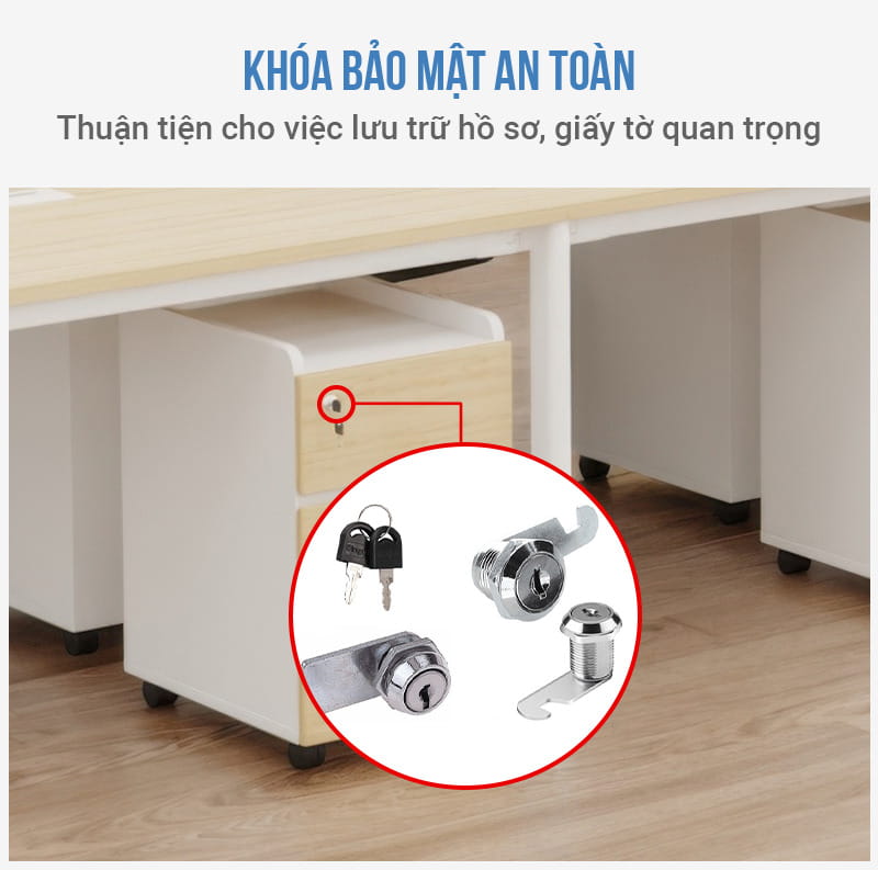 Cụm Bàn Làm Việc 8 Người Oval OVC01-4812 Khung Trắng: Khóa bảo mật an toàn